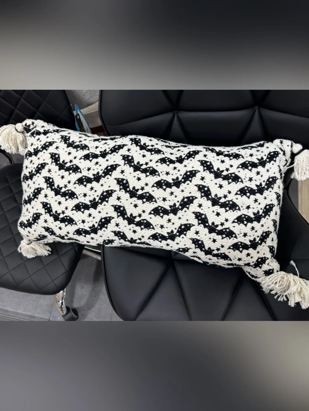 Handwoven Black and White Bat Pattern Decorative Pillow - Home Accents